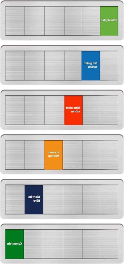 Kantoor deurbordje met schuiffunctie - 6 opties voor vergaderingen en privacy, geborsteld zilver, ideaal voor thuiswerk en kantoorgebruik