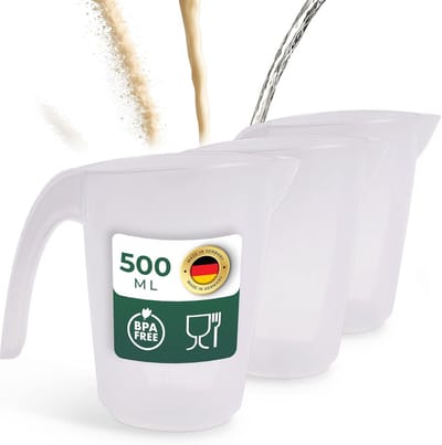 Novaliv 3-delige maatbeker 500ml, maatbeker 0,5l set transparant met duidelijke g/ml schaalverdeling voor vloeistoffen bloem & suiker, Made in Germany, vaatwasserbestendig, mengkom doseermaatbeker
