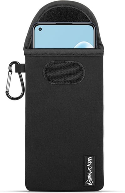 MobyDefend Hoesje - Geschikt voor Oppo Find X5 Lite - Neopreen Pouch Met Karabijnhaak - Insteek - Riemlus - Zwart