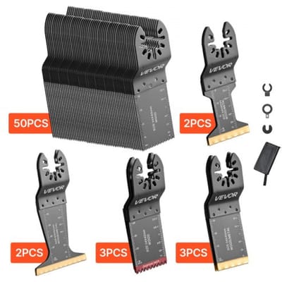 VEVOR 60-delige multitool zaagbladenset, accessoire voor oscillerend gereedschap met 5 soorten zaagbladen, oscillerende zaagbladen voor hout, kunststof en metaal, multitool accessoire voor Makita, Bosch, Dewalt, Craftsman en Fein.