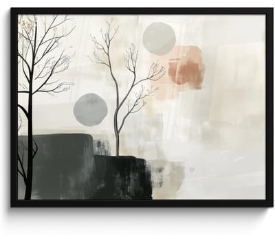 Poster in lijst - Fotolijst 80x60 cm - Posters - Wabi sabi - Beige - Plant - Posterlijst zwart - Decoratie - Wanddecoratie woonkamer - Muurdecoratie slaapkamer