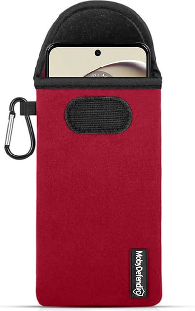 MobyDefend Hoesje - Geschikt voor Motorola Moto G14 - Neopreen Pouch Met Karabijnhaak - Insteek - Riemlus - Rood