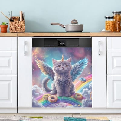 Vaatwasser Cover - Keuken Decoratie - Keuken Opfleuren - Magnetische Bevestiging - 23x26 Inch - Kitten met Vleugels