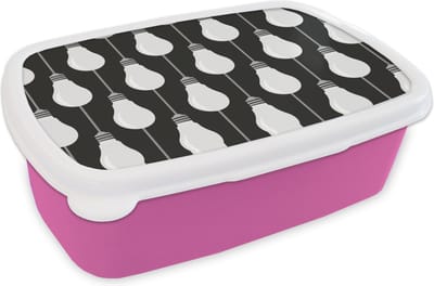 Broodtrommel Roze - Lunchbox - Brooddoos - Gloeilampen - Licht - Patronen - 18x12x6 cm - Kinderen - Meisje