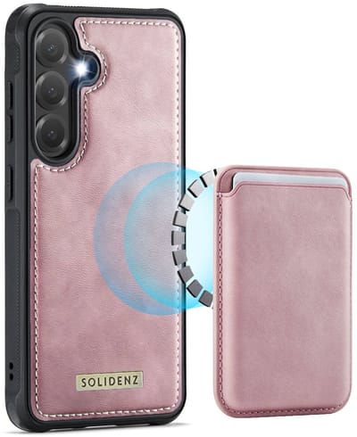 Solidenz Luxe Wallet geschikt voor Samsung Galaxy S25 FE hoesje - Magnetische Pasjeshouder - Schokbestendig - Roze