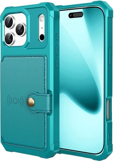 Portemonnee Hoesje Geschikt voor Apple iPhone 17 Pro - Back Cover met Pasjeshouder - Telefoonhoesje voor Pinpas - Kaarthouder op Achterkant - Case met Magneet Groen