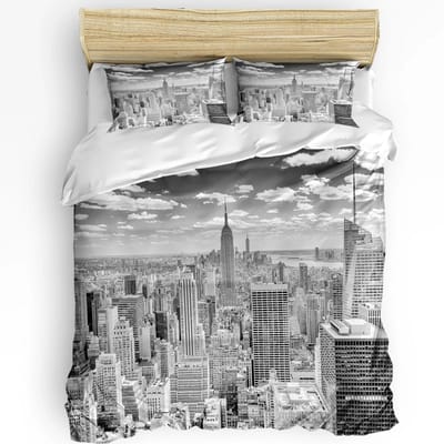 Urban 3-delige Beddengoedset Manhattan Zonsondergang Skyline New York City Dekbedovertrekset Bedset Dekbedovertrek Kussensloop Dekbedovertrek US Twin(172x218cm)
