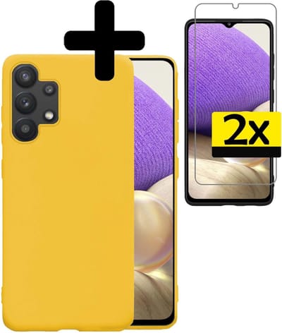 Hoesje - Met 2x Screenprotector - Geschikt voor Samsung Galaxy A32 5G - Sterk & Shockproof - Back Cover - Siliconen Case - Telefoon Hoes - Telefoonhoesjes - Geel