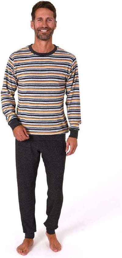 Norman badstof heren pyjama - Stripes - 52 - Oranje