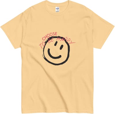Trendy Casual Dames Heren T Shirt - Smiley Design - Inspirerende Quote - Choose to be Happy - Geel - S