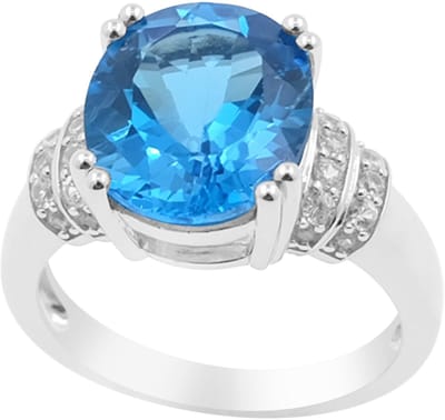 Cavill - Zilveren Ring met 5,022 Ct Marambaia Blauwe Topaas - 925 Sterling Zilver - Ovaal Slijpsel - Zirkonia Pavé Brazilië Elegante Edelstenen Ring