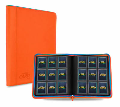 TradingCardPro® Deluxe Verzamelmap – Met Ritssluiting – Geschikt voor Pokémon kaarten – 360 Kaarten – 20 pagina's - 9 Pocket - Binder – Oranje met blauwe details
