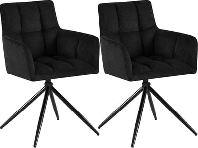 CLP Jonah Set van 2 eetkamerstoelen - met armleuning - klassiek - Draaibare - 180° automatisch terugdraaimechanisme - stof - Stof/zwart
