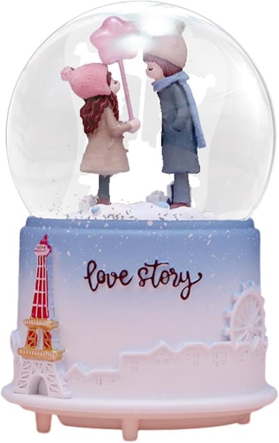 Muzikale Sneeuwbal - Muziekdoos Decoratie - Feestelijke Sfeer - Met Licht en Sneeuw - 8.5 x 13.5 cm - Blauw