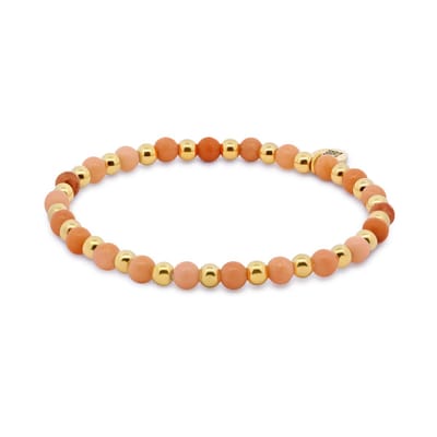 CO88 Colection 8CB-91035 Stalen Armband met Kralen - Dames - Goudkleurig - 3,5 mm - Aventurien - 4 mm - 17 cm - Rekbaar - Perzik