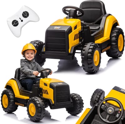 SUN BABY CAT Elektrische Kindertractor 12V met Afstandsbediening - MP3 & USB - 2 Motoren - Voor Kinderen 3-6 Jaar - Geel-Zwart