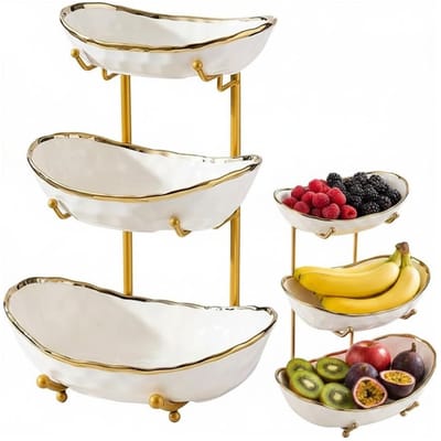 MRKK® Fruitschaal - Fruitmand Etagere 3 laags - Wit en Goud