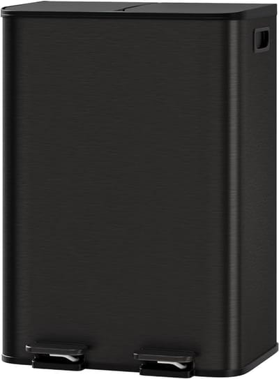 Prullenbak - Prullenbak 60 Liter (2x30) - RVS - Vuilnisbak 60 Liter - Pedaalemmer 60 Liter - Prullenbak Afvalscheiding - Prullenbak 2 Vakken - Afvalbak - RVS - Zwart