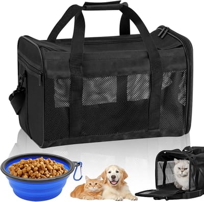 Vouwbare Dieren Transporttas 42 x 27 x 28 cm met Voederbak, Ideaal voor Katten en Honden, Draagbare Huisdier Tas