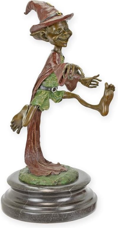 Bronzen Goblin - Brons Beeldje - Kobold Decoratie - Decoratie Beeld - Woondecoratie Verzameling - Woning, Kantoor - 17x13x27