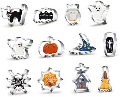 Dailygoods- Uitsteekvormen 12 stuks - Halloween/Koekjes - Uitstekers - Roestvrij Staal - Veilig/Duurzaam - Diverse Vormen - Koekjesvormpjes