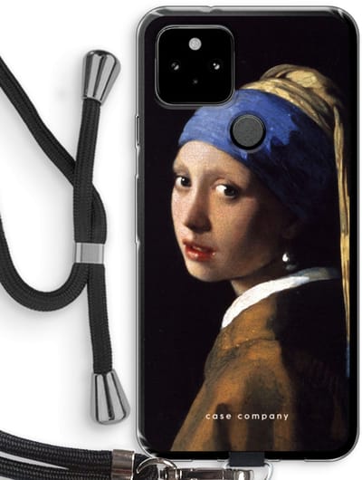 Case Company® - Hoesje met koord geschikt voor Google Pixel 5 hoesje met Koord - The Pearl Earring - Telefoonhoesje met Zwart Koord - Bescherming aan alle Kanten en Over de Schermrand