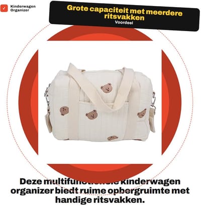 Dailygoody - Multifunctionele Kinderwagen Opbergtas - Duurzaam en Ruim - Herbruikbare Handtas - Uniseks - Ideaal voor Moeders - Bear Bag