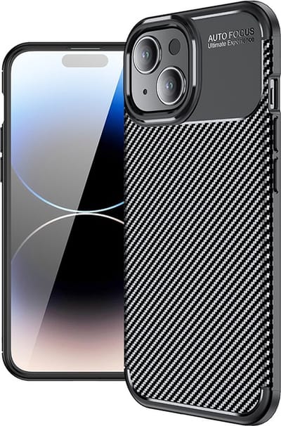 Luxe TPU Carbon Bescherm-Hoes Cover Skin geschikt voor iPhone 15 Zwart