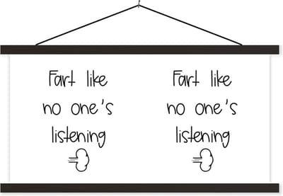 Posterhanger incl. Poster 60x30 cm - Schoolplaat - Spreuken - Quotes - Fart like no one's listening - Scheet - Textielposter - Zwarte latten