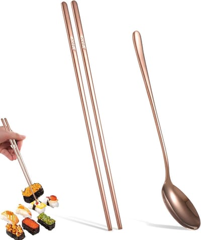Herbruikbare Chinese eetstokjes voor thuis, hotel of restaurant - Roestvrij staal in roségoud, perfect als cadeau