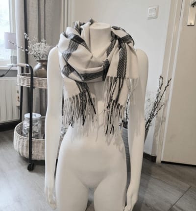 Zachte sjaal geruite scarf WIT herfst - winter - wol en viscose - geschikt voor dames en heren 1st