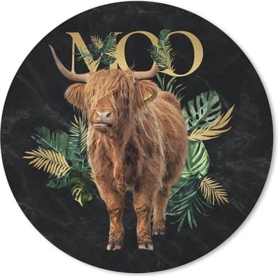 Muismat rond 20x20 cm - Mousepad Schotse hooglander - Goud - Marmer print - Ronde muismatten