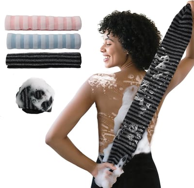 Peeling Badhanddoek Set van 3, Nylon Scrubber Badhanddoeken, Extra Lange Lichaamscrub Spons voor Mannen en Vrouwen, Zwart, Ideaal voor Exfoliatie en Douchegebruik