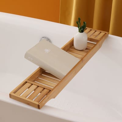 Badrekje voor over bad - 70 cm - Bamboe hout - Badrek - Badplank - Badbrug - Basic bad tafeltje voor in bad - Naturel