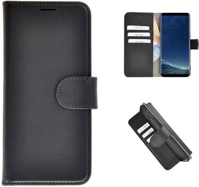 Echt Lederen Wallet Bookcase Pearlycase® Handmade Effen Zwart Hoesje Geschikt voor Samsung Galaxy S8 Plus
