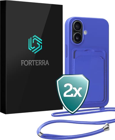 Hoesje Geschikt voor iPhone 16 Plus Pashouder Case Siliconen Hoes Met Koord - Hoes Geschikt voor iPhone 16 Plus Met Telefoonkoord Hoesje Back Cover Met Pasjeshouder - Felblauw - 2 PACK