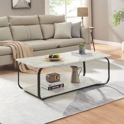 Rechthoekige salontafel in zwart en marmerlook - 120x60x43 cm