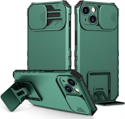 Premium Kwaliteit Anti Shock Hoesje - Back Cover - Camerawindow met Stand Functie - Geschikt voor iPhone 12 - Donker Groen