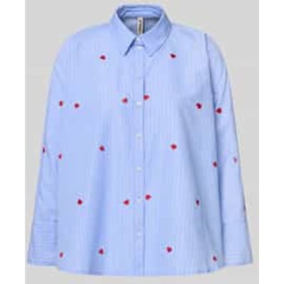 Only blauwe dames blouse   Punt kraag   Oversized fit   Hartjes patroon   Knoopsluiting   Lange mouw Blauw XS