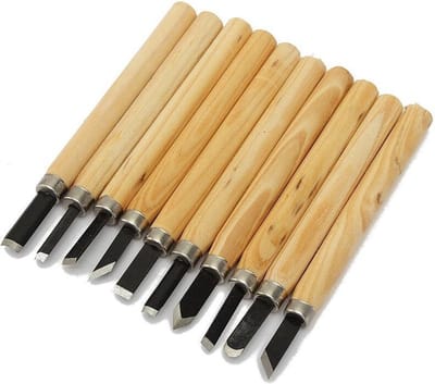 WiseGoods Houtsnijbeitel Set - Houtbeitelset - Houtbewerking Set - Houtdraai Beitelset - Houtsnij en gutsen Set - 10 Delig