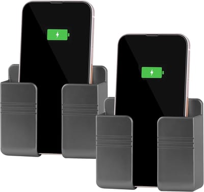Daity Set van 2 - Telefoonhouders voor wandmontage met zelfklevende achterkant - geschikt voor opladen in campers - compatibel met iPhones en Android-telefoons.