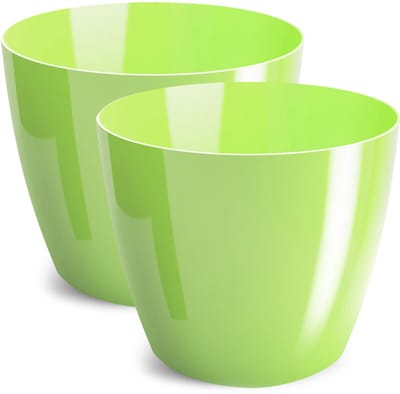 bloempot, kunststof plantenbak, decoratieve pot voor grote en kleine planten, set van 2 bloempotten, kruidenpot, groene pastelkleur, diameter 20 cm