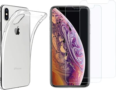 Hoesje Ultraslank geschikt voor iPhone xs Max backcover siliconen Transparant en 2 stuks ScreenProtector Gehard Glas