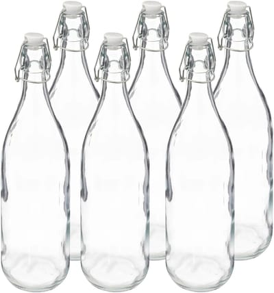 5Five Beugelfles/weckfles - 6x - glas - transparant - luchtdicht - 1 liter - waterfles - limonade