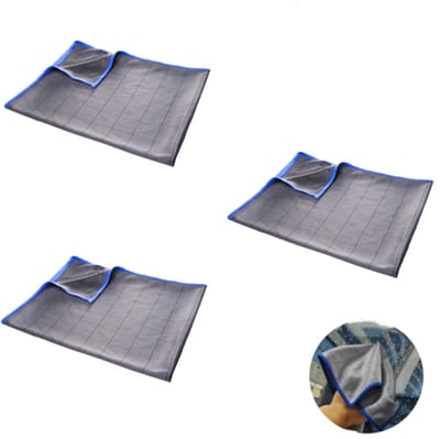 3 stuks - Autodoek - Vaatdoek - Glasreinigings doekje -Geen watervlekken - Herbruikbare zachte autowasdoek - Universele poets- en afwerkingsdoek - Geschikt voor autoruiten en achteruitkijkspiegels (40×50 cm, blauw)