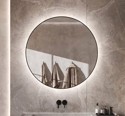 Vestland - Zwarte badkamerspiegel met verlichting en verwarming - 60 cm - 3 LED-standen - Industrieel