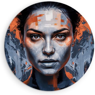 Saammp Muurcirkel Hout - oranje - Vrouw - abstract - Ø 90 - Wandcirkel - Wanddecoratie Cirkel - Muurdecoratie Woonkamer - Slaapkamer decoratie - Rond Schilderij