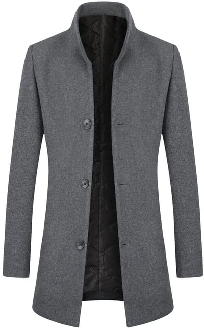 ALLTHEMEN Heren Dikke Standkraag Enkelrijig Effen Middellange Winterjas - Slanke Pasvorm Warm Jasje - S