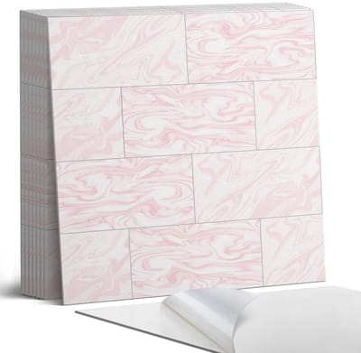 Coloray Plaktegels - Marmerpatroon met golven Portugese Tegels - 30 cm x 30 cm - Roze Plaktegels - 9 stuks - Vierkant PVC Tegels - Plaktegels Keuken - Zelfklevende Vloertegels - Vinyltegels Vloer Zelfklevend - Zelfklevende Tegels