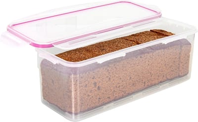 Lock&Lock Ontbijtkoek Bewaardoos - Luchtdicht - BPA vrij - PFAS vrij - Vershouddoos - Bewaardoos met deksel - Koektrommel - Voor Ontbijtkoek Peperkoek - 2 liter - Transparant + Roze Ring